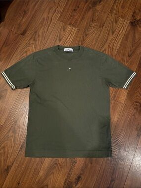 Stone Island Dark Olive Short Sleeve T-Shirt with Stripe Sleeve Detail